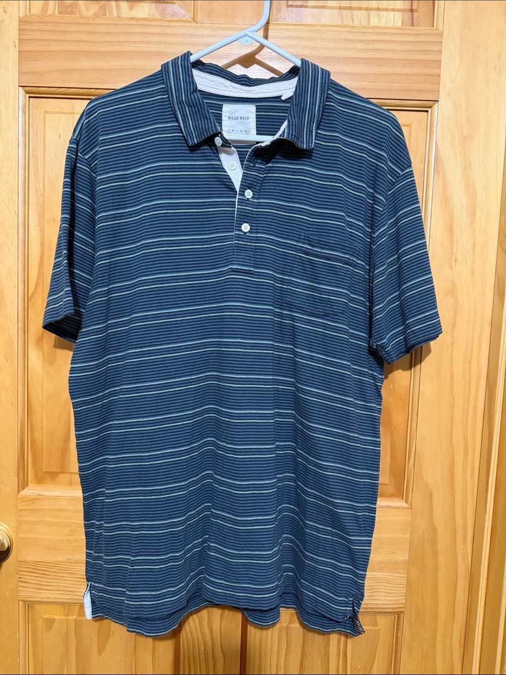 Billy Reid Blue & Black Striped Short Sleeved Golf Polo Size XXL.